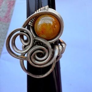Vintage modernist abstract Amber 925 sterling silver ring